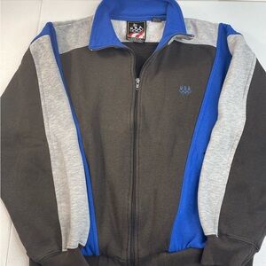 Vintage USA Olympics Colorblock Zip Jacket Blue Gray Brown Fleece Full Zip